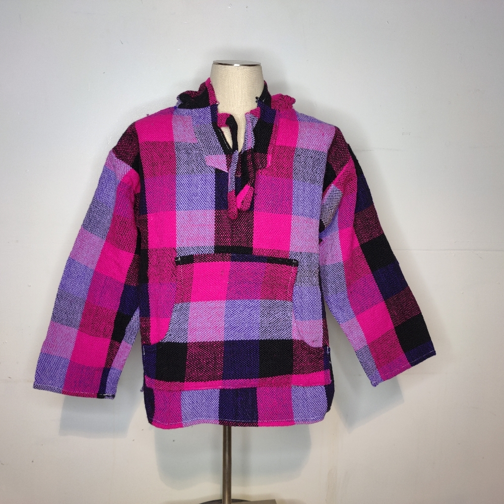 Riata Mexican Hoodie Drug Rug Pink Black Plaid Sur